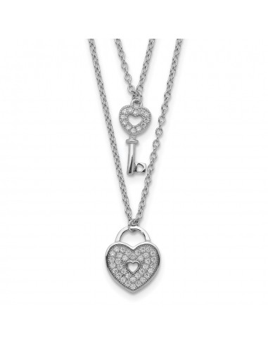 Sterling Silver Cubic Zirconia 18-inch Heart 2-Layer Lock and Key Necklace s'inspire de l'anatomie humaine