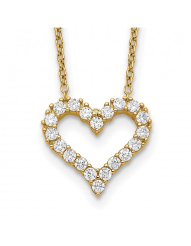 Yellow Gold Plated Sterling Silver Cubic Zirconia 18-inch Heart Necklace pas cher